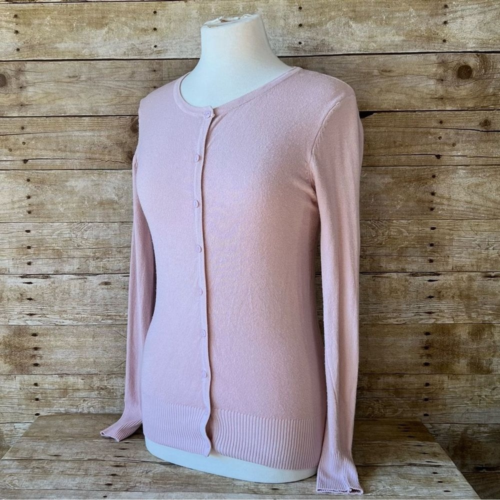 Debut Womens Long Sleeve Button Front Crewneck Cardigan Sweater Pink Size L - Picture 2 of 7